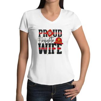 Proud Firefighter Wife Job Gift For Wife Women V-Neck T-Shirt - Seseable