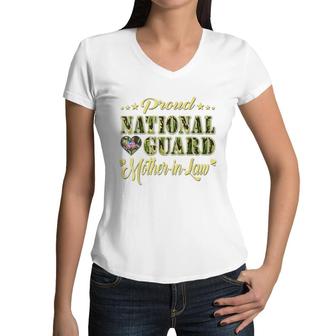 Proud National Guard Mother-In-Law Dog Tags Heart Army Mom Women V-Neck T-Shirt - Seseable