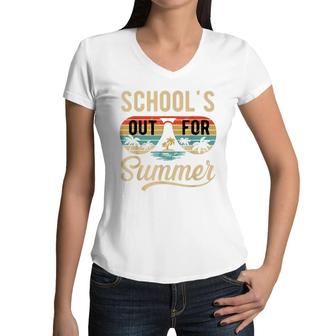 Schools Out For Summer Teacher Sunglasses Last Day Of School Women V-Neck T-Shirt - Seseable