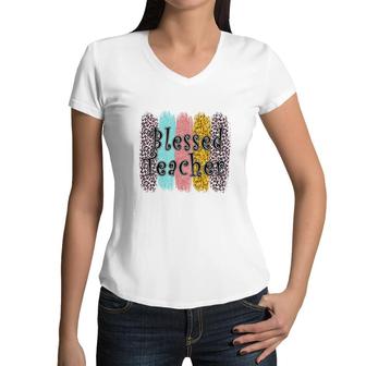 Students Are Happy If They Are Blessed By The Teacher In Each Exam Women V-Neck T-Shirt - Seseable