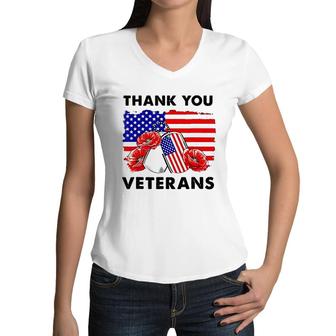Thank You Veterans Poppy Flower Veteran Day 2022 Trend Women V-Neck T-Shirt - Seseable