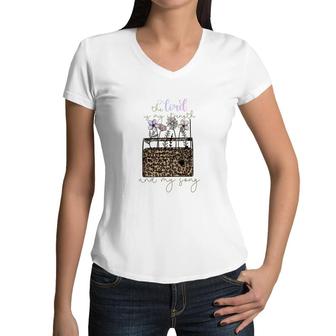 The Lord Of My Strength And My Song Flower And Leopard Christian Style Women V-Neck T-Shirt - Seseable