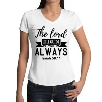 The Lord Will Guide You All Ways Bible Verse Black Graphic Christian Women V-Neck T-Shirt - Seseable