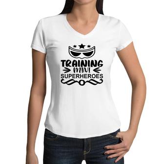 Training Mini Superheroes Teacher Graphic Women V-Neck T-Shirt - Seseable