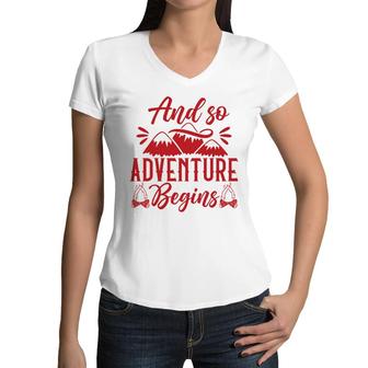 Travel Lover Explores And So Adventure Begins Women V-Neck T-Shirt - Seseable