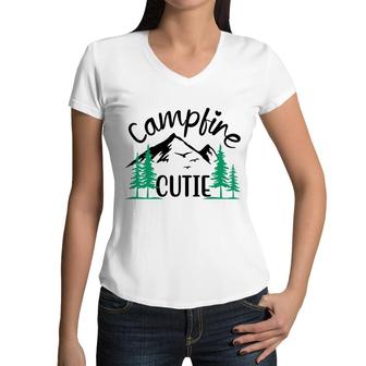 Travel Lover Has Camp With Campfire Cutie In Their Exploration Women V-Neck T-Shirt - Seseable