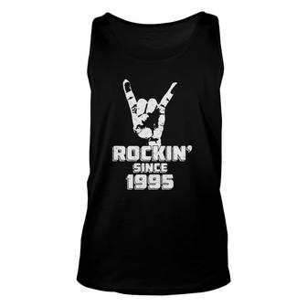 26 Years Old Rockin Since 1995 Vintage Rock On Hand Horns Unisex Tank Top - Seseable