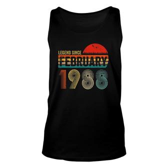 33 Years Old Retro 1988 Birthday Gift Legend Since February 1988 Unisex Tank Top - Seseable