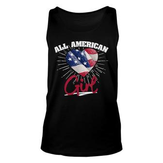 America Flag Patriots Labor Day All American Girl Heart Unisex Tank Top - Seseable