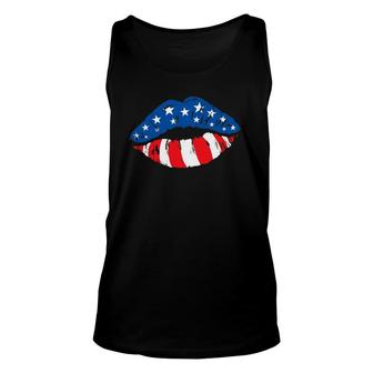 American Flag Lips - Independence Day 4Th Of July Party Unisex Tank Top - Seseable