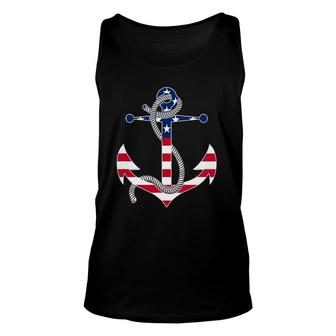 American Flag Patriotic Anchor - Memorial Day 4Th Of July Unisex Tank Top - Seseable
