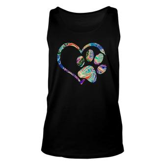 Womens Animal Rescue Dog Paw Print Tie Dye Rainbow Dog Love V-Neck Tank Top | Mazezy