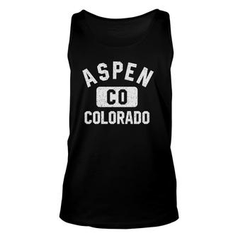 Aspen Co Colorado Gym Style Distressed White Print Unisex Tank Top - Seseable