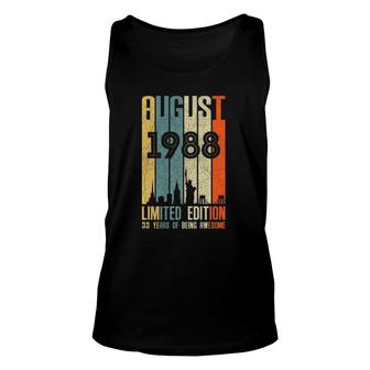 August 1988 33 Years Old 1988 Birthday Gift Unisex Tank Top - Seseable