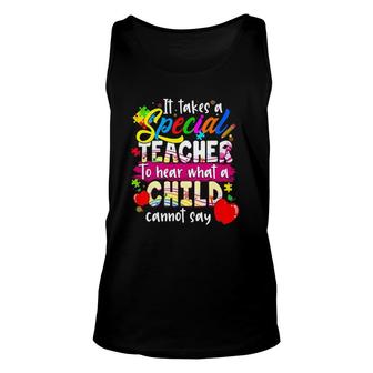 Autism Awareness It Takes A Special Teacher To Hear What A Child Cannot Say Puzzle Pieces Apples Tank Top | Mazezy