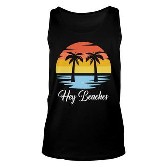 Beach Retro Sunset Summer Enistle Hey Beaches Unisex Tank Top | Seseable CA