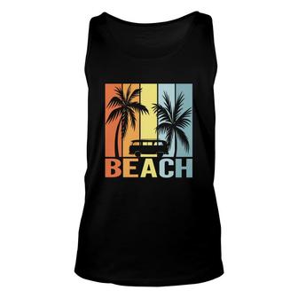 Beach Van Palm Trees Retro Sunset Stripes Unisex Tank Top - Seseable
