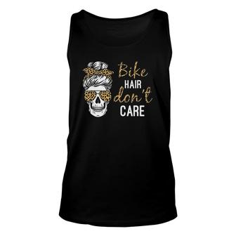 Biker Hair Dont Care Skull Messy Bun For Lady Unisex Tank Top | Mazezy