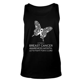 Breast Cancer Awareness October White Butterfly Unisex Tank Top - Monsterry