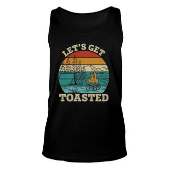Campfire Lets Get Toasted Camping Sayings Graphic Plus Size Unisex Tank Top | Mazezy