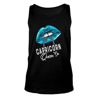 Womens Capricorn Queen Lips & Chain Zodiac Astrology Symbol Womens Tank Top | Mazezy