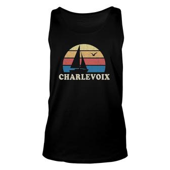 Charlevoix Mi Vintage Sailboat 70S Throwback Sunset Unisex Tank Top | Mazezy