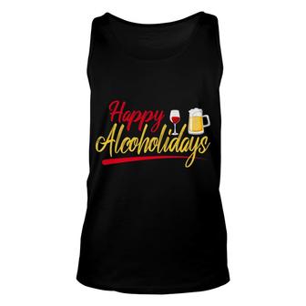 Christmas Happy Alcoholidays Tees Alcohol Wine Beer Unisex Tank Top - Monsterry AU