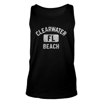 Clearwater Beach Fl Florida Gym Style Distressed White Print Unisex Tank Top - Seseable