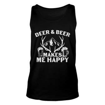 Deer And Beer Makes Me Happy Beer Lover Gifts Unisex Tank Top - Seseable