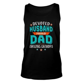 Devoted Husband Proud Dad Amazing Grandpa Fathers Day Retro Unisex Tank Top - Seseable