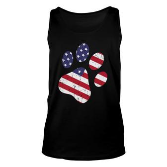 Dog Paw Print American Flag Usa Cute 4Th Of July Fourth Dogs Unisex Tank Top - Seseable