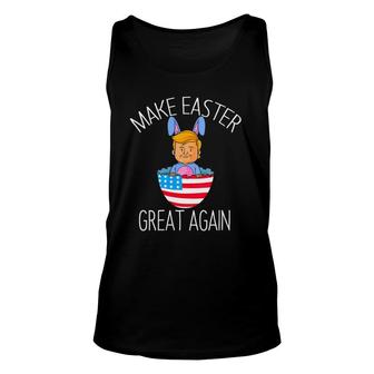 Womens Make Easter Great Again Trump Bunny Egg Hunt Men Women V-Neck Tank Top | Mazezy