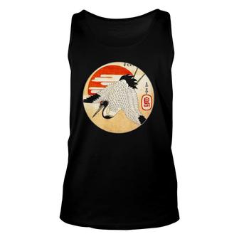 Famous Vintage Japanese Woodblock Art Crane And Sunset Unisex Tank Top - Seseable