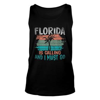 Florida Is Calling And I Must Go Retro Palm Trees Florida Unisex Tank Top - Seseable
