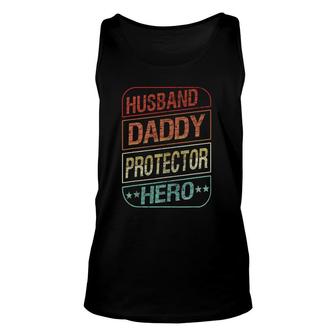 Funny Dad Gift Husband Daddy Protector Hero Fathers Day Mens Unisex Tank Top - Seseable