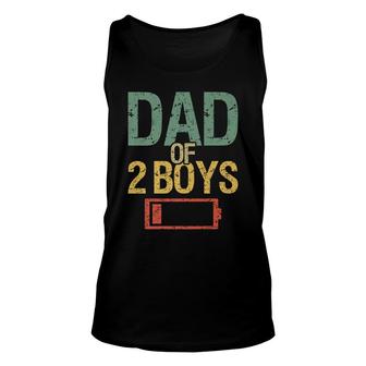Funny Fathers Day Tired Dad Of 2 Boys Low Battery Drained Unisex Tank Top - Thegiftio UK