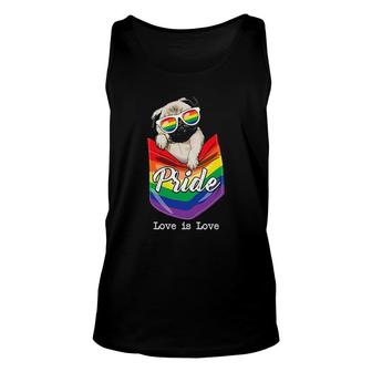 Funny Love Is Love Lgbt Gay Pride Month Lgbt Pug Dog Pocket Unisex Tank Top - Seseable