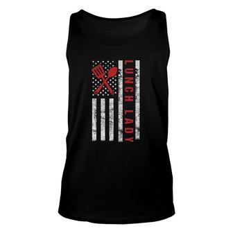 Funny Lunch Lady School Cafeteria Worker American Flag Unisex Tank Top | Mazezy