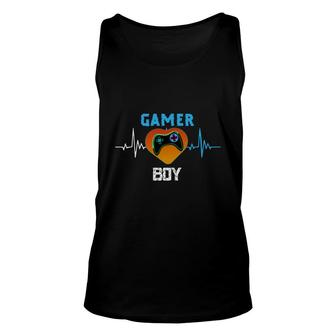 Gamer Boy Heartbeat Birthday Boy Matching Video Gamer Design Unisex Tank Top - Seseable