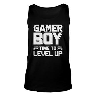Gamer Boy Time To Level Up White Design Birthday Boy Matching Video Gamer Unisex Tank Top - Seseable