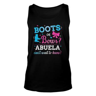 Gender Reveal Boots Or Bows Abuela Matching Baby Party Unisex Tank Top | Mazezy