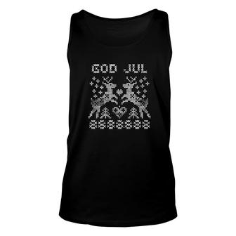 God Jul Ugly Nordic Reindeer Christmas Deer White Unisex Tank Top - Monsterry