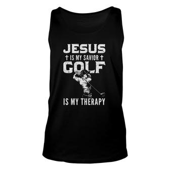 Golf Player Christian Sports Lover Gift Idea Jesus Unisex Tank Top - Seseable