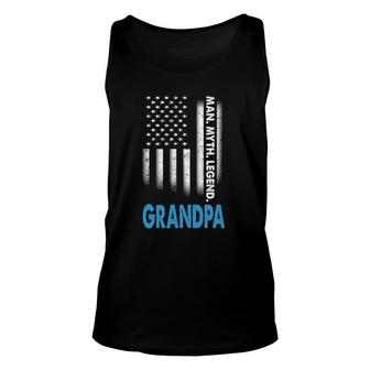 Grandpa The Man The Myth The Legend Us Flag Fathers Day Unisex Tank Top - Seseable