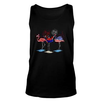 Happy 4Th Of July Three American Flag Flamingos Funny Gangs Unisex Tank Top - Seseable