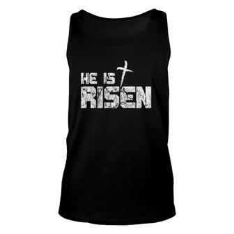 He Is Risen Vintage Distressed Unisex Tank Top | Mazezy