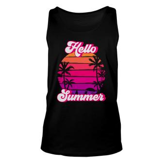 Hello Summer Beach Retro Sunset Summer Unisex Tank Top - Seseable