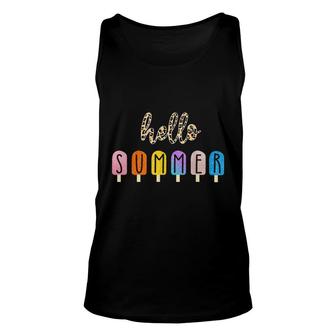 Hello Summer With Leopard Print Ice Cream Popsicle Unisex Tank Top - Thegiftio UK