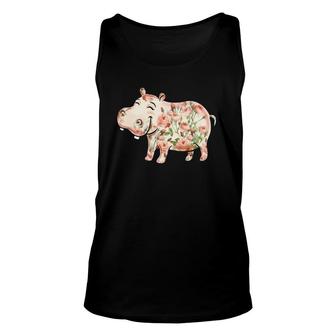 Hippopotamus Floral Nature Hutto Lover Cute Pink Roses Hippo Tank Top | Mazezy