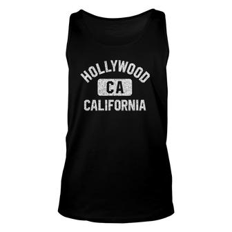 Hollywood Ca California Gym Style Distressed White Print Unisex Tank Top - Seseable